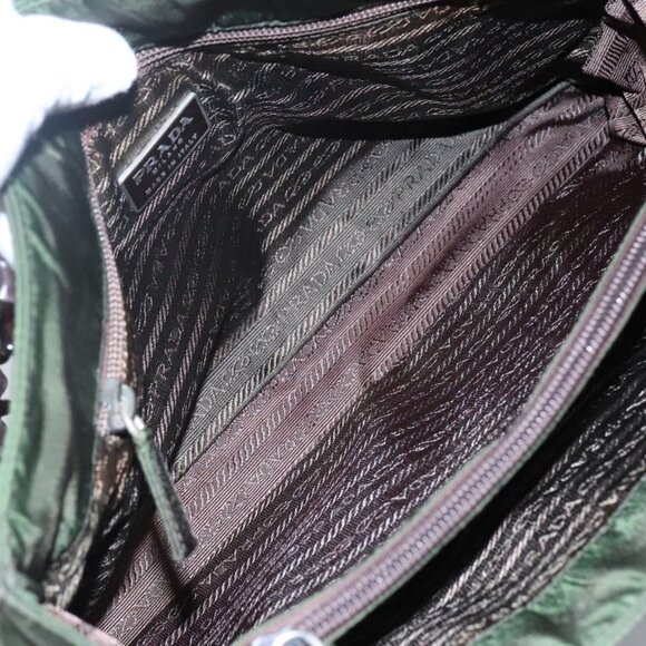 PRADA Chain Shoulder Bag Nylon Khaki Silver Auth - Picture 11 of 16